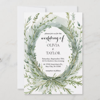 Invitation Aquarelle Thyme Rosemary Sprig Wreath Mariage
