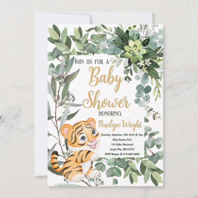 Invitation Aquarelle Tiger Safari Jungle Baby shower feuille (Devant)