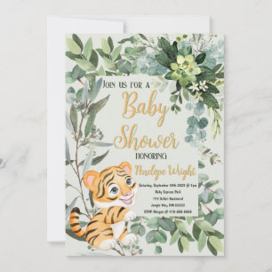Invitation Aquarelle Tiger vert pâle Baby shower