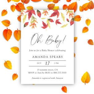 Invitation Aquarelle tombant baby shower d'automne feuille