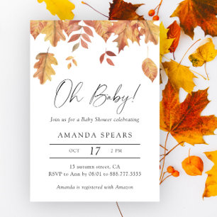 Invitation Aquarelle tombant baby shower d'automne feuille