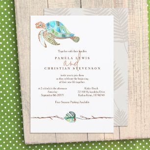 Invitation Aquarelle Tortue de mer et Mariage feuille de Mons