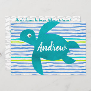 Invitation Aquarelle Tortue de mer Shibori Stripe