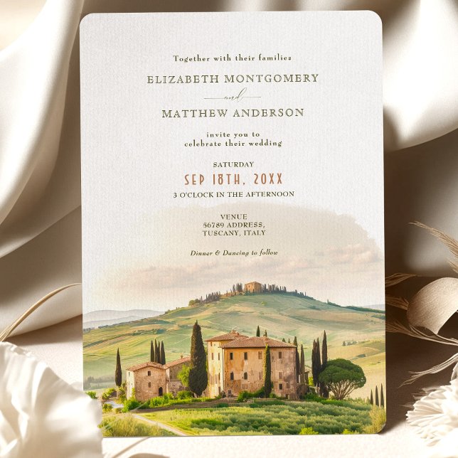 Invitation Aquarelle Toscane Italie Destination Mariage (Créateur téléchargé)