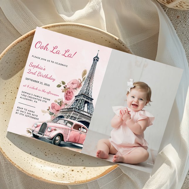 Invitation Aquarelle Tour Eiffel Paris 2e anniversaire Photo (Créateur téléchargé)
