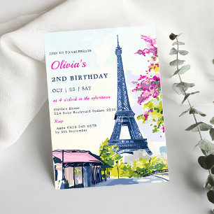 Invitation Aquarelle Tour Eiffel Paris 2ème anniversaire
