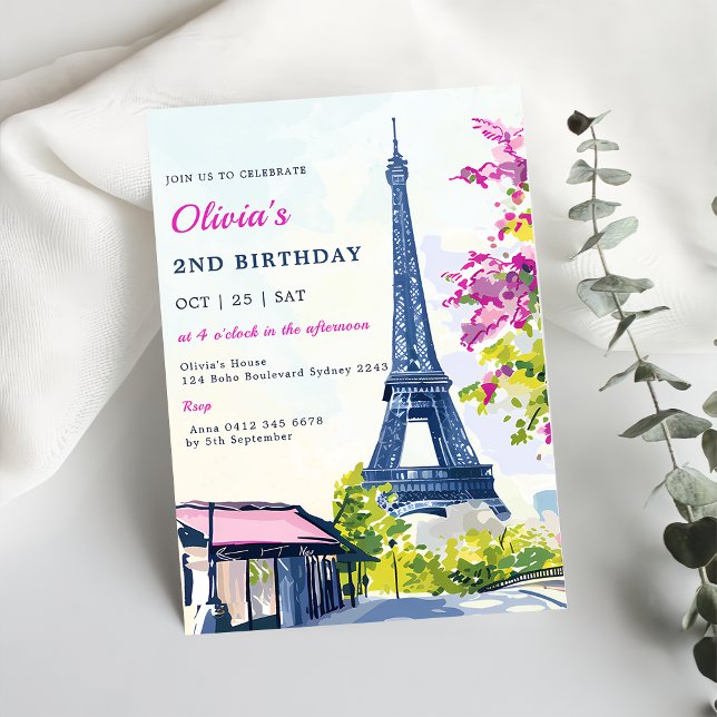 Invitation Aquarelle Tour Eiffel Paris 2ème anniversaire (Créateur téléchargé)