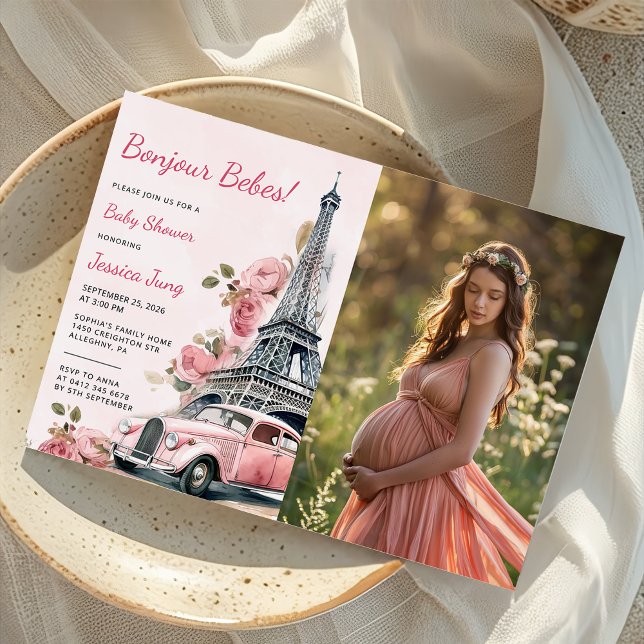 Invitation Aquarelle Tour Eiffel Paris Baby shower photo (Créateur téléchargé)