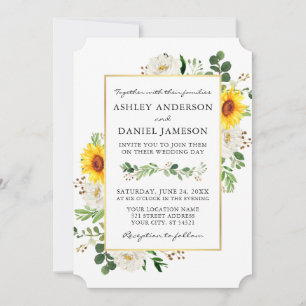 Invitation Aquarelle tournesol blanc Floral Mariage or