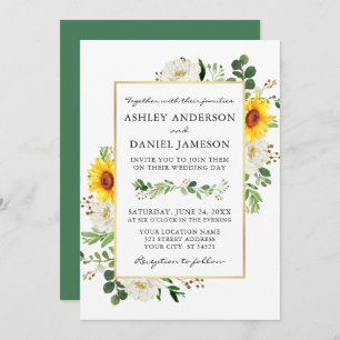 Invitation Aquarelle tournesol blanc Floral Mariage or