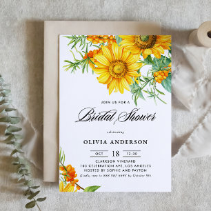 Invitation Aquarelle Tournesol et Fête des mariées d'épine de