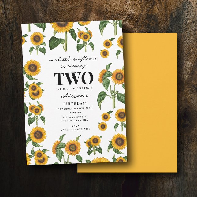 Invitation Aquarelle Tournesol Folitique Botanique Anniversai (Watercolor Sunflower Botanical Foliage Birthday Invitation)