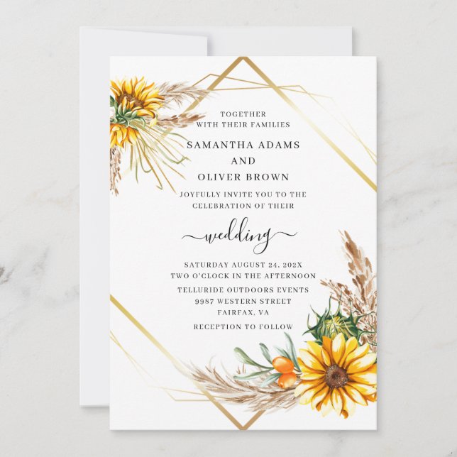 Invitation Aquarelle tournesol Mariage rustique (Devant)