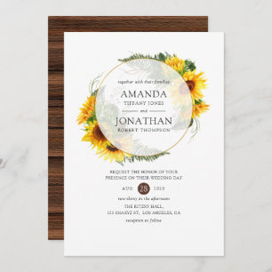 Invitation Aquarelle tournesol Rustique Mariage géométrique