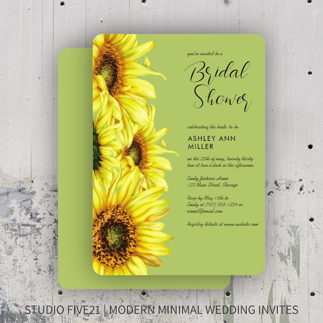 Invitation Aquarelle Tournesol Vert clair Wedding shower (Créateur téléchargé)