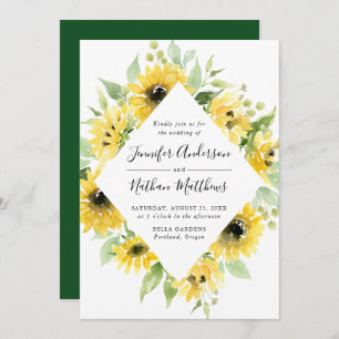 Invitation Aquarelle Tournesols Cadre Floral   Mariage