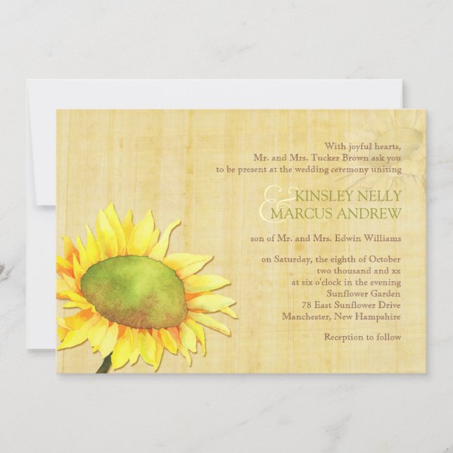 Invitation Aquarelle tournesols Mariage rural (Devant)