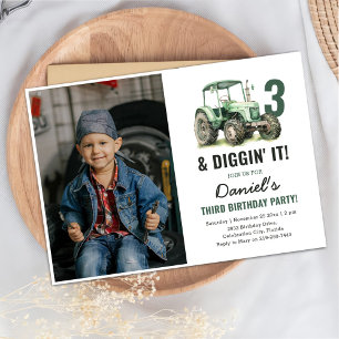 Invitation Aquarelle Tracteur 3ème anniversaire de fête Photo