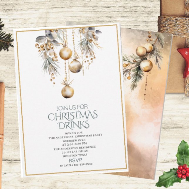 Invitation Aquarelle traditionnelle hiver Joyeux Noël Invi (Créateur téléchargé)