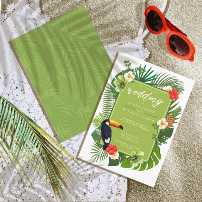 Invitation Aquarelle Tropical avec Mariage Toucan Green ID577 (Créateur téléchargé)