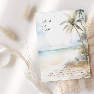Invitation Aquarelle Tropical Beach Palm Trees Mariage