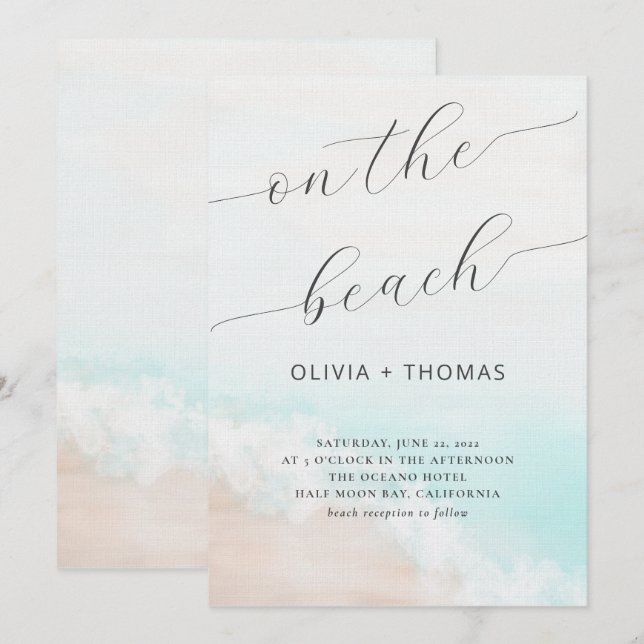 Invitation Aquarelle Tropical Beach Vague Mariage (Devant / Derrière)