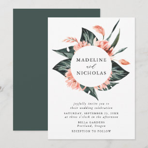 Invitation Aquarelle Tropical Coral Flowers Mariage
