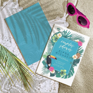 Invitation Aquarelle Tropical Couples Douche Turquoise ID577