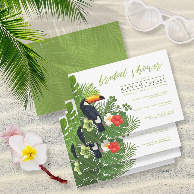 Invitation Aquarelle Tropical Fête des mariées Green ID577 (Front/Back In Situ)