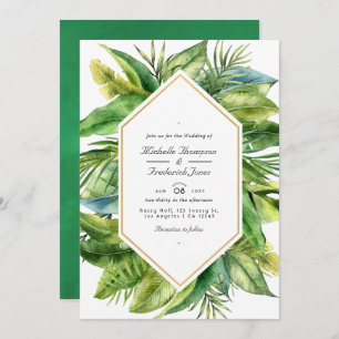 Invitation Aquarelle Tropical Feuille QR Code Mariage RSVP