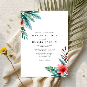 Invitation Aquarelle Tropical Feuille Verdure Mariage d'été