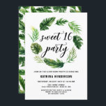 Invitation Aquarelle Tropical Feuilles Wreath Sweet 16 Party<br><div class="desc">Célébrez avec cette douce invitation tropicale de 16 fêtes. Il dispose d'une couronne de verdure aquarelle de feuilles de palmiers, de feuilles de bananes et de monstère avec motif tropical assorti. Cette invitation tropicale est parfaite pour les anniversaires d'été et d'thématique tropicale. Personnalisez en ajoutant les noms, la date, l'heure,...</div>