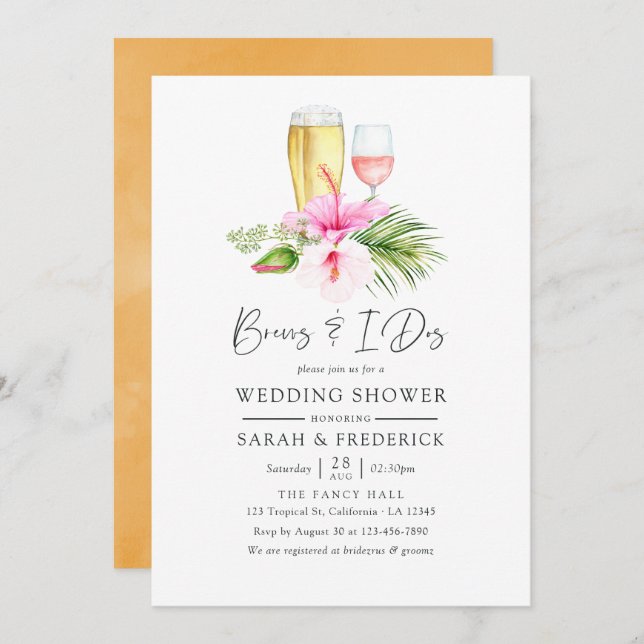 Invitation Aquarelle Tropical Floral Beach se reproduit avant (Devant / Derrière)