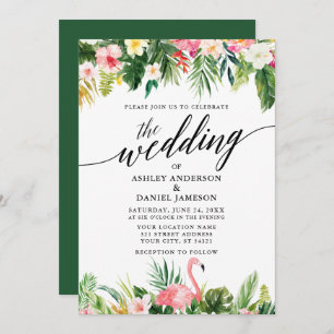 Invitation Aquarelle Tropical Floral Calligraphie Mariage GR