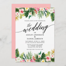 Aquarelle Tropical Floral Calligraphie Mariage Pnk