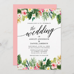 Invitation Aquarelle Tropical Floral Calligraphie Mariage Pnk