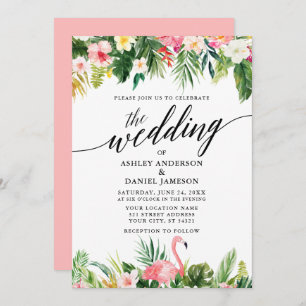 Invitation Aquarelle Tropical Floral Calligraphy Mariage PK