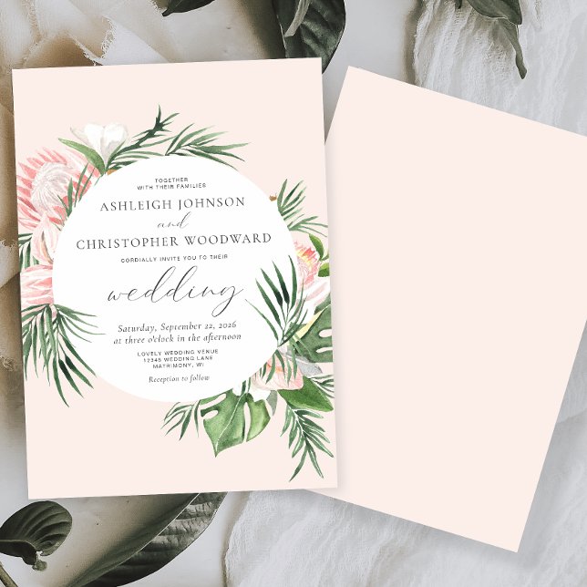 Invitation Aquarelle Tropical Floral Circle Blush Mariage (Créateur téléchargé)