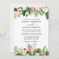 Aquarelle Tropical Floral Flamant rose Mariage