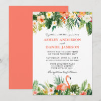 Aquarelle Tropical Floral Flamant rose Mariage Cor
