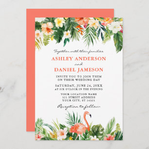 Invitation Aquarelle Tropical Floral Flamant rose Mariage Cor