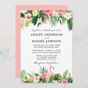 Invitation Aquarelle Tropical Floral Flamant rose Mariage ros
