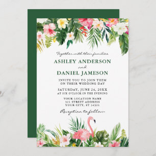 Invitation Aquarelle Tropical Floral Flamant rose Mariage Ver
