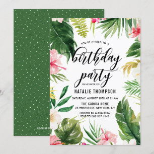 Invitation Aquarelle Tropical Floral Frame Anniversaire