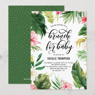Invitation Aquarelle Tropical Floral Frame Brunch pour bébé