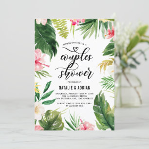 Invitation Aquarelle Tropical Floral Frame Couples Douche