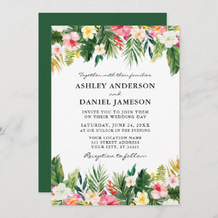 Invitation Aquarelle Tropical Floral Mariage vert