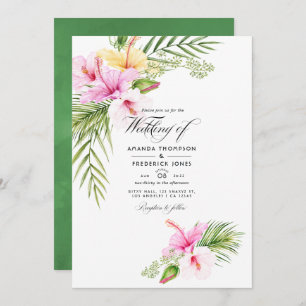 Invitation Aquarelle Tropical Floral Photo Mariage