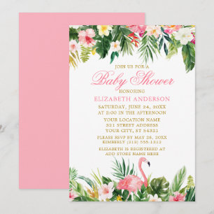 Invitation Aquarelle Tropical Floral Rose Flamant rose Douche