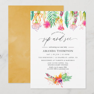 Invitation Aquarelle Tropical Floral Sip et voir
